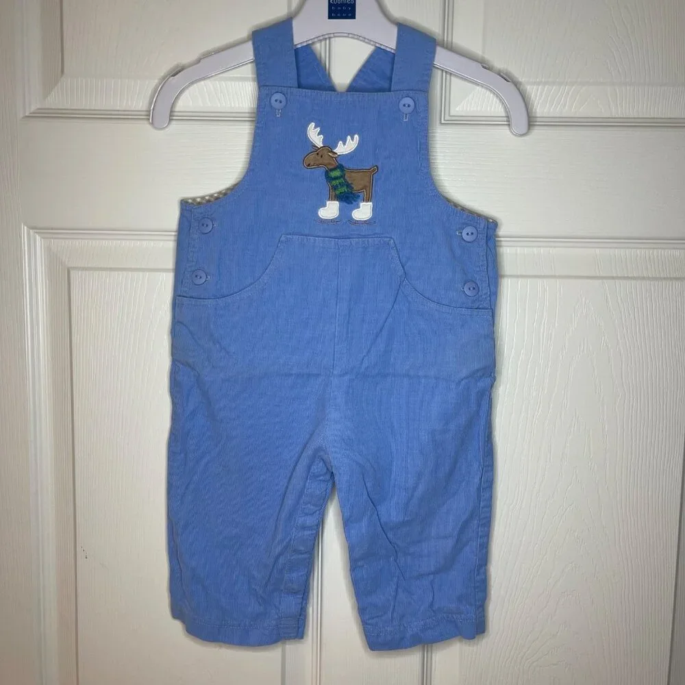 Florence Eiseman Corduroy Overalls Moose Embroidery Unisex Size 18M Blue‎ Cotton